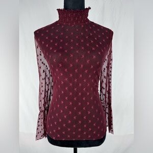 Cloud Chaser Burgundy Star Sheer Long Sleeve Blouse